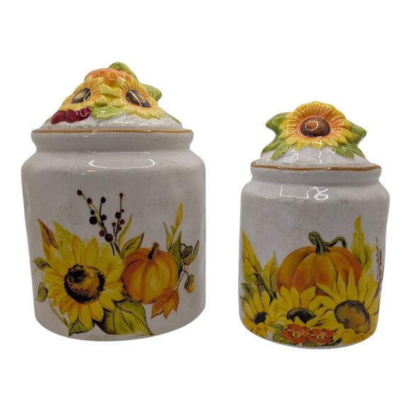 Spectrum Designz Farmwood Valley Fall Harvest Canister Set Sunflowers Pumpkins - Picture 1 of 6